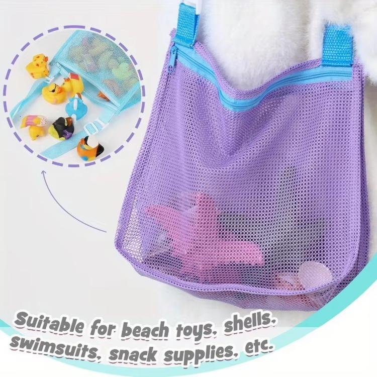 Single-Shoulder Stationery Pouch Children Mesh Foldable Thickened Mesh Beach Bag