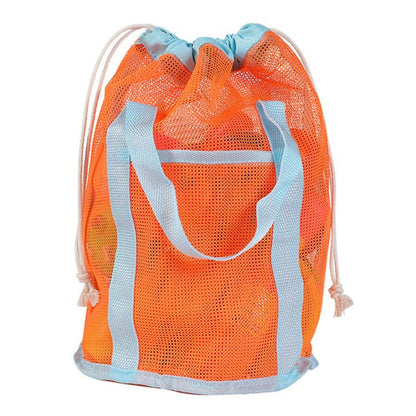 Mesh Beach Toy Bag Drawstring Toiletry Tote Sack With Handle Front Pocket For Kids Bath Swimming