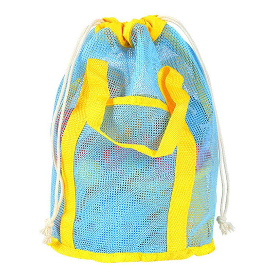 Mesh Beach Toy Bag Drawstring Toiletry Tote Sack With Handle Front Pocket For Kids Bath Swimming