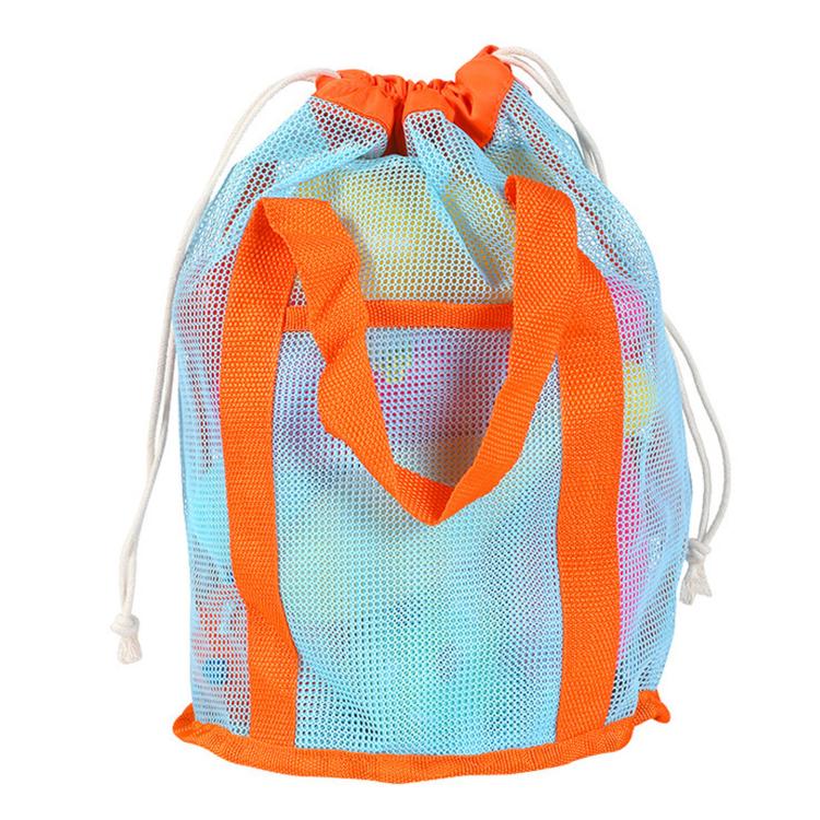 Mesh Beach Toy Bag Drawstring Toiletry Tote Sack With Handle Front Pocket For Kids Bath Swimming