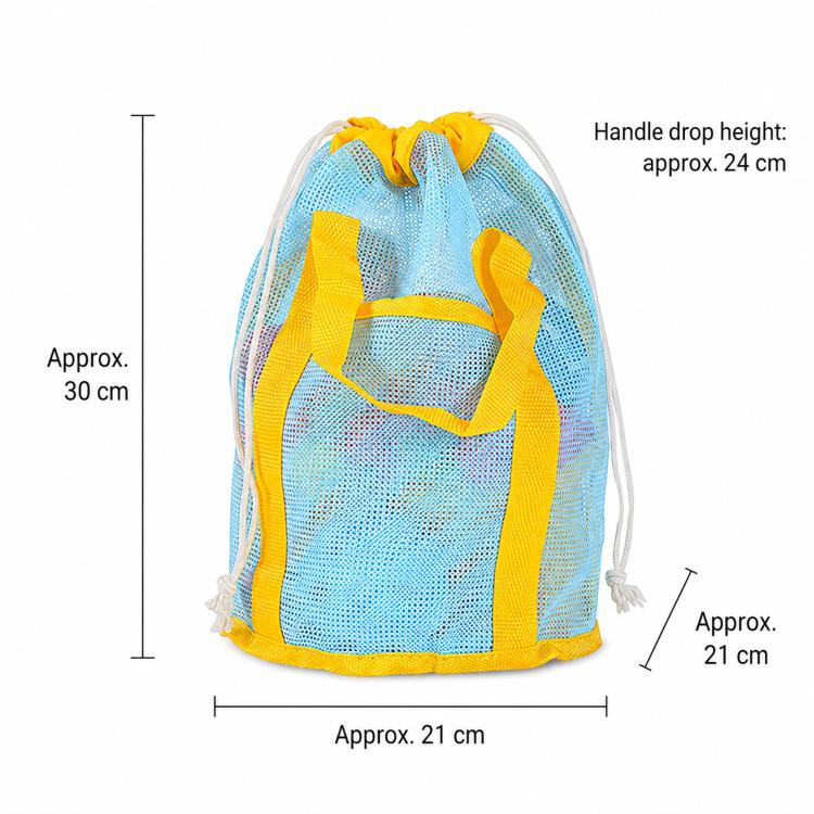Mesh Beach Toy Bag Drawstring Toiletry Tote Sack With Handle Front Pocket For Kids Bath Swimming
