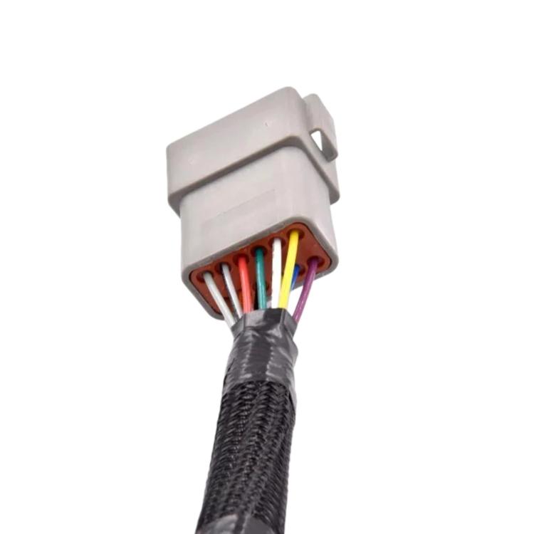 Ignition coil wiring harness connector with multi-color wires in gray housing