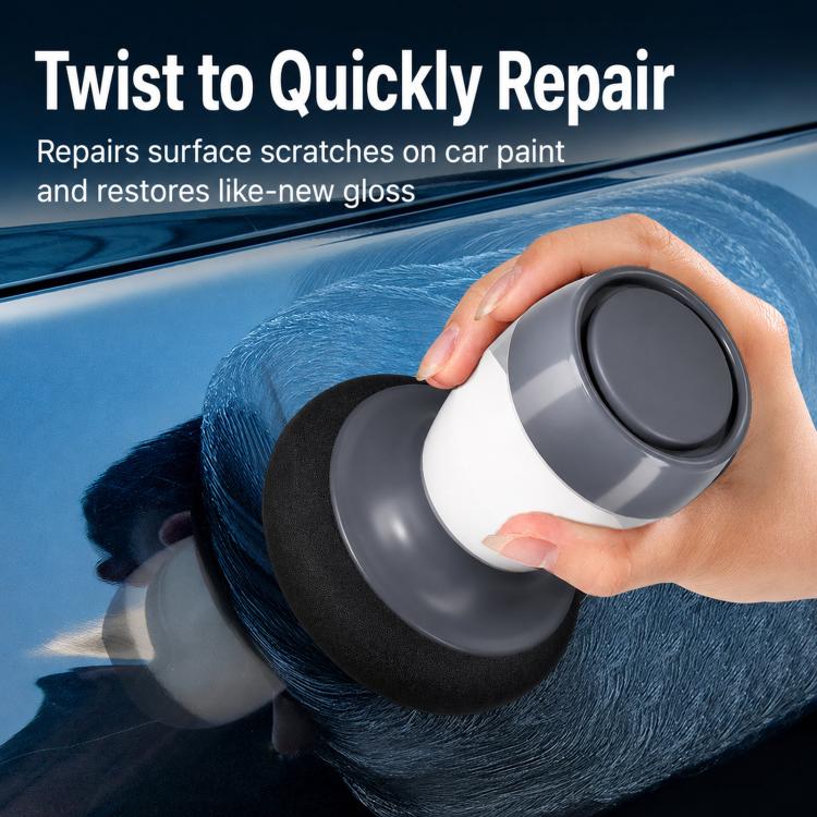 Car wax polisher applicator in use on car surface with twist-on cap