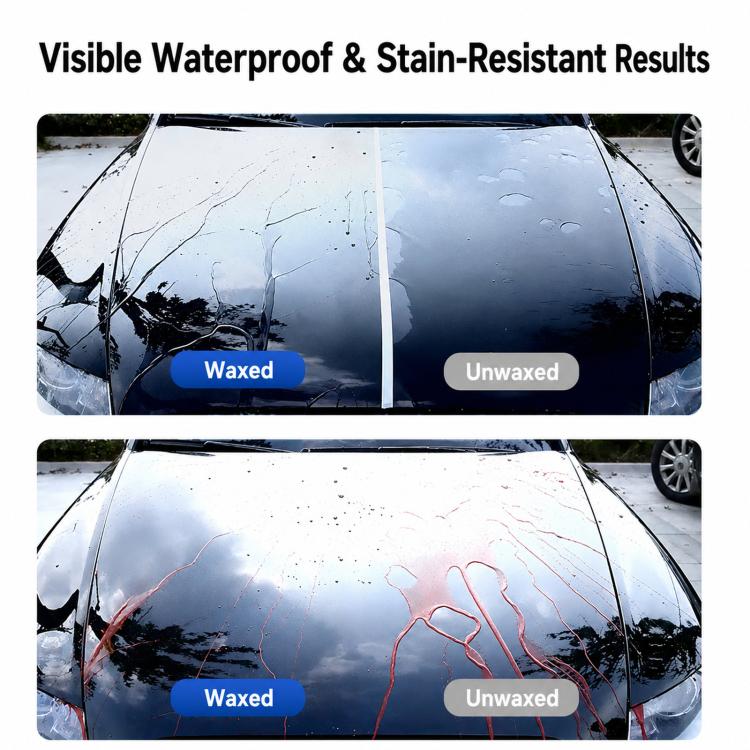 Car wax polisher applicator on car hood with foam pad for polishing
