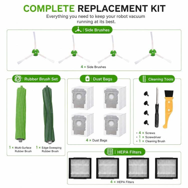 Replacement Parts Kit For iRobot Roomba i7 / i7+ / i3 / i3+ / i4 / i6 / i8 / E5 / E6 / E7 / J7, 14 In 1