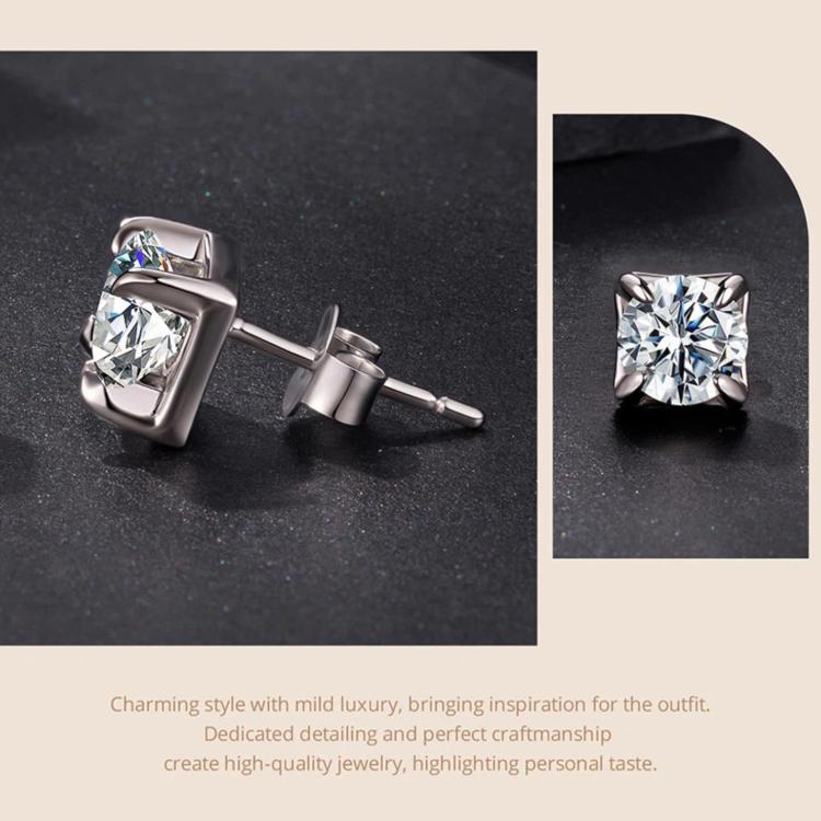 Sterling silver square moissanite stud earrings with posts and butterfly back closures