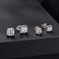Sterling silver square moissanite stud earrings set with visible posts and backs