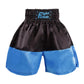 Black and blue Muay Thai shorts with Fight Club patch and smooth satin panels