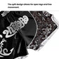 Black sanda fighting shorts with split-leg design and floral patterned side panel