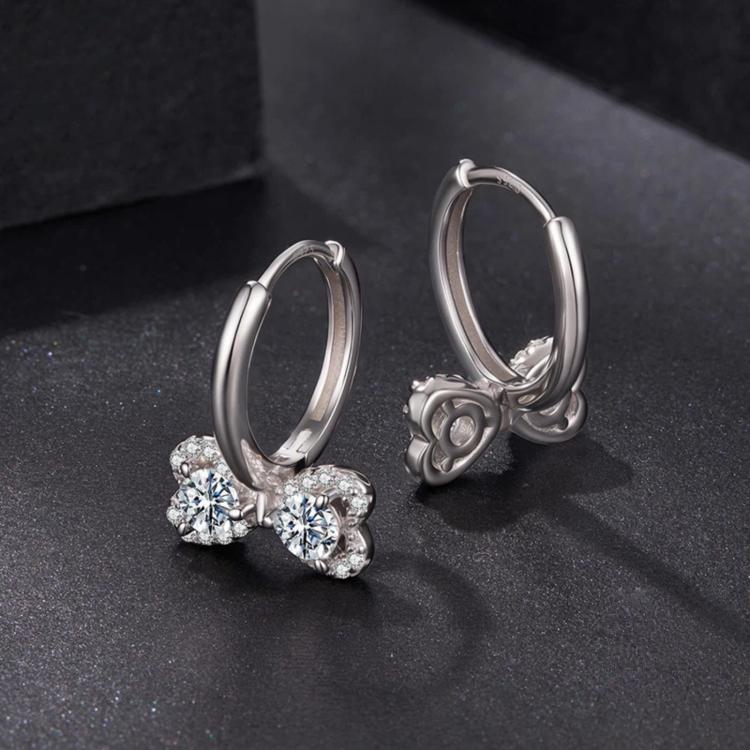S925 Sterling Silver Sparkling Bow Moissanite Earrings, MSE137