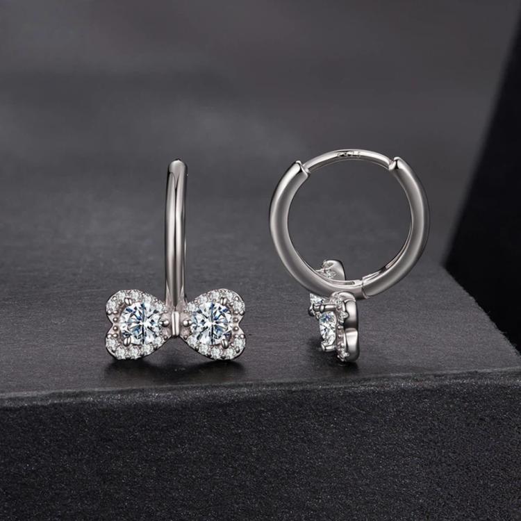 S925 Sterling Silver Sparkling Bow Moissanite Earrings, MSE137