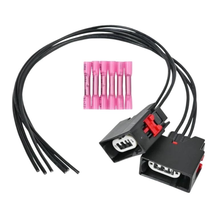 Front turn signal plug pigtail wiring harness with black connector and pin leads