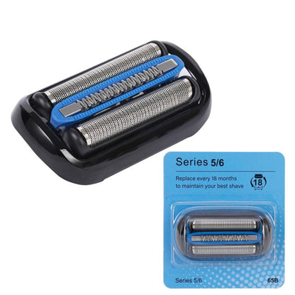 Braun 65B replacement shaver head with dual foil cartridges and blue guide strip