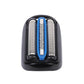 Braun 65B replacement shaver head, front view with blue center blade and two foil screens