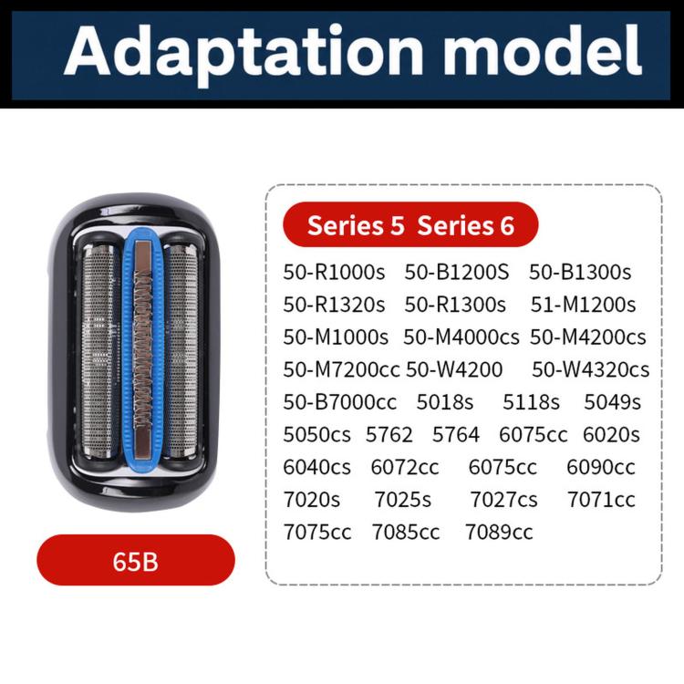 Braun 65B replacement shaver head in retail blister packaging, black and blue cartridge