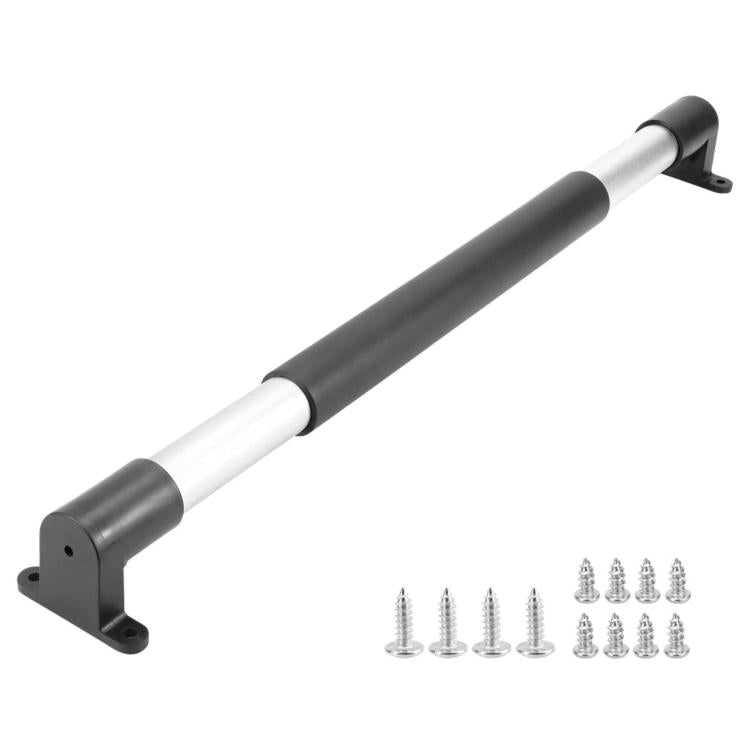Car screen door telescopic rod with anti-slip handle, black end caps, mounting screws