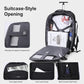 AOKING black rolling backpack with open suitcase-style access and interior laptop compartment