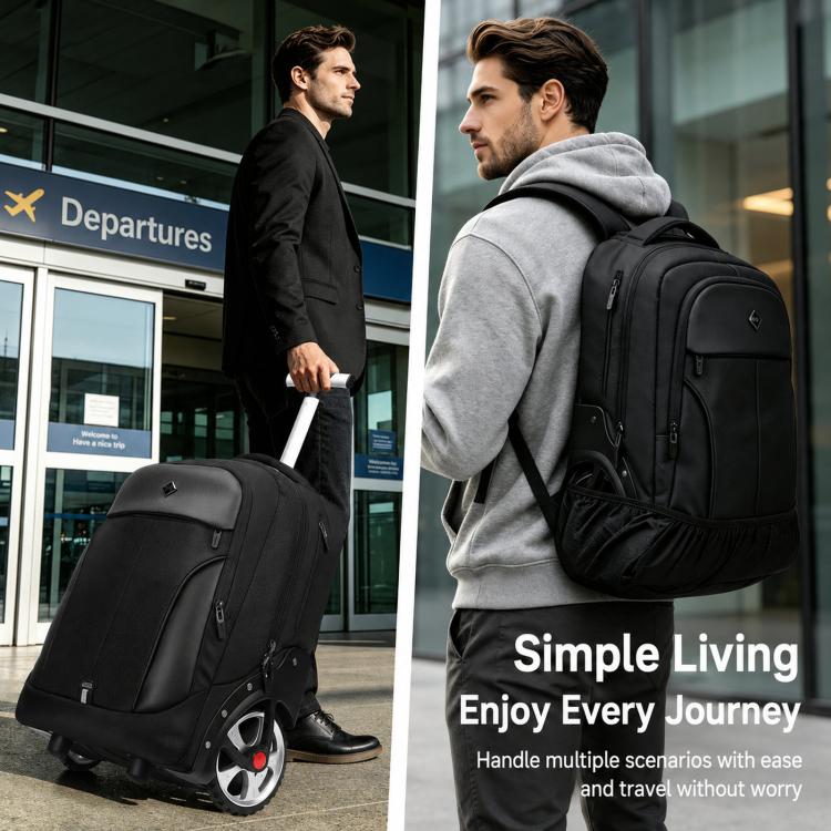 AOKING Wheeled Backpack for Travel 18cm Large Wheel Rolling Laptop Bag Business Trolley Backpack