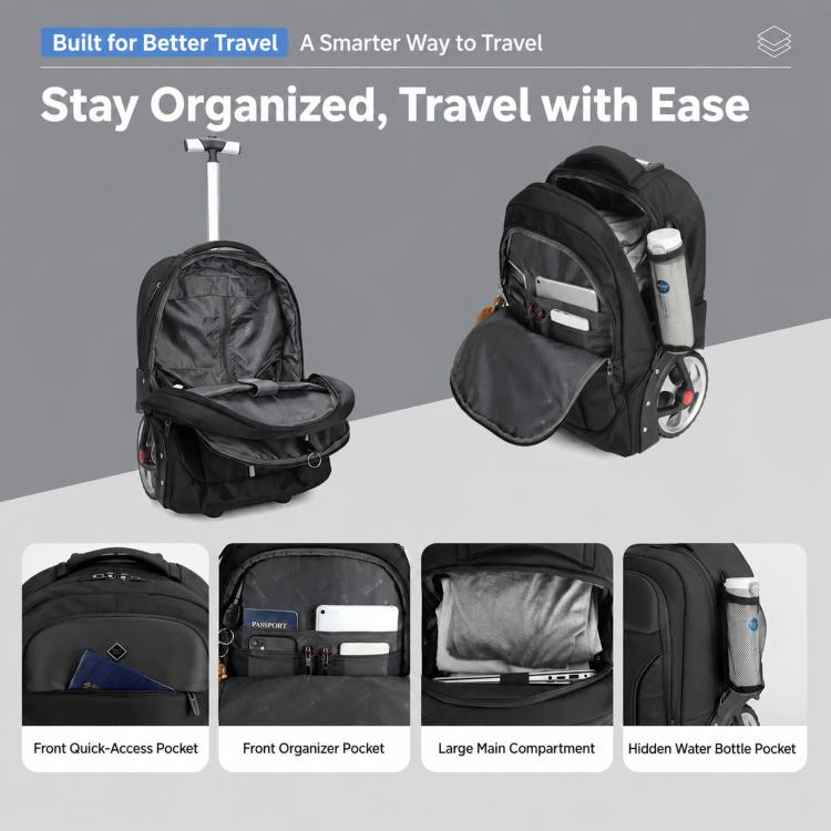 AOKING Wheeled Backpack for Travel 18cm Large Wheel Rolling Laptop Bag Business Trolley Backpack