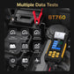 AUTOOL BT760 battery tester with color test menu icons and numeric readouts