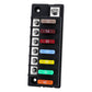 Blade fuse holder panel with six labeled fuse slots and metal mounting points