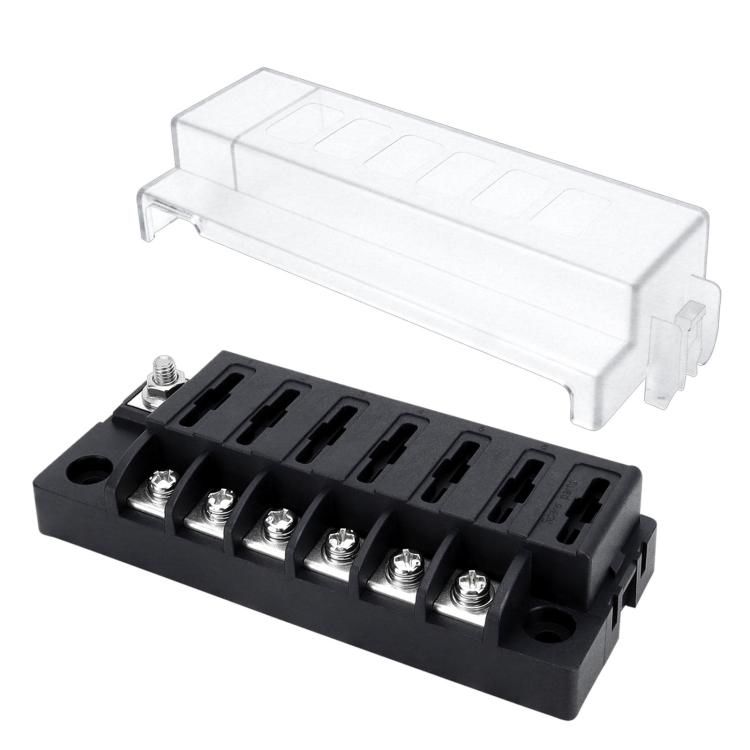 Waterproof automotive blade fuse holder with clear protective cover and six fuse slots