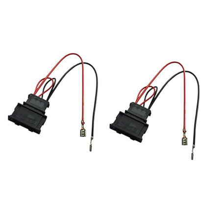 Car audio speaker wire harness set with two connectors and red/black leads