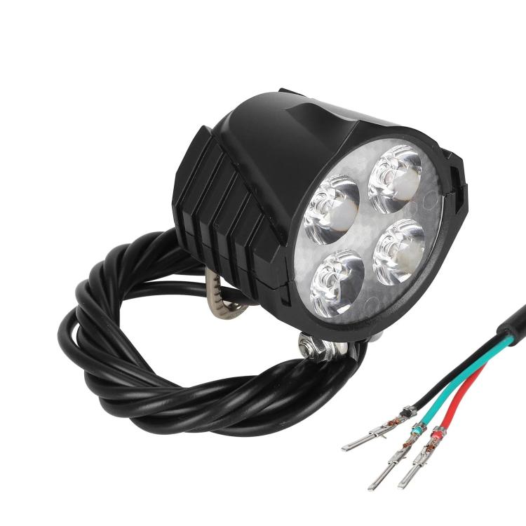 Black 4-LED electric scooter headlight with horn, front lamp and cable with wire terminals