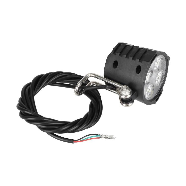 Black 4-LED scooter headlight with horn, side view and mounting bracket, cable included