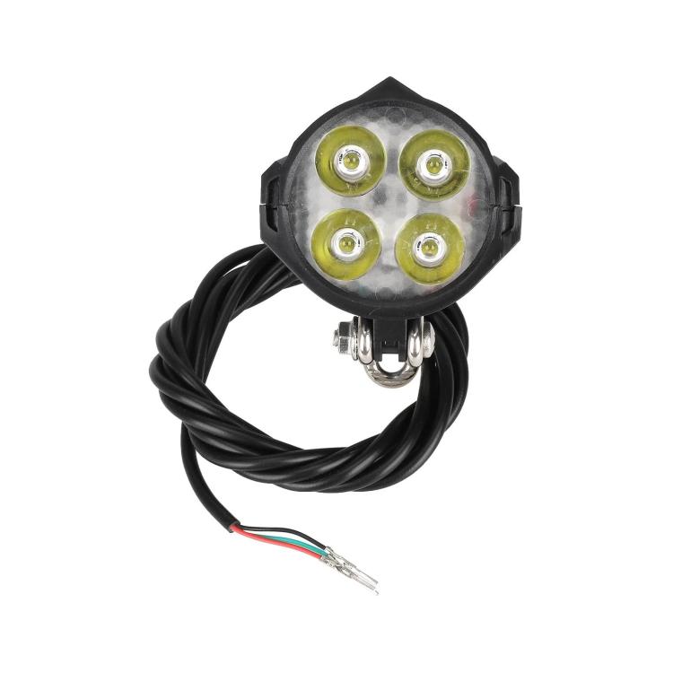 Round 4-LED scooter headlight with horn, rear view showing LED bulbs and mounting bracket