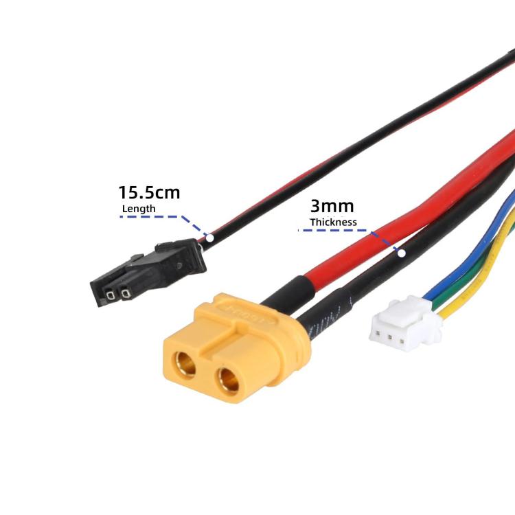 Battery protection cable set with black/red wires, yellow connector port, and white plug