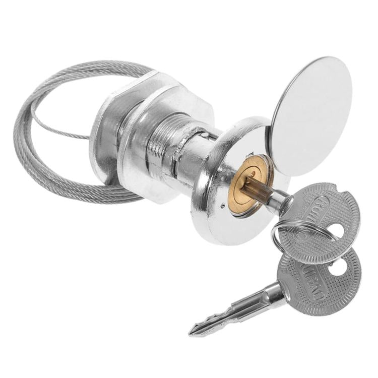 Garage door emergency lock cylinder with cable and two keys, cross key style