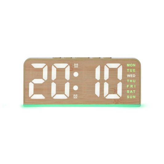 Digital Alarm Clock With Bottom Ambient Light Displaying Time Weekday Date Temperature