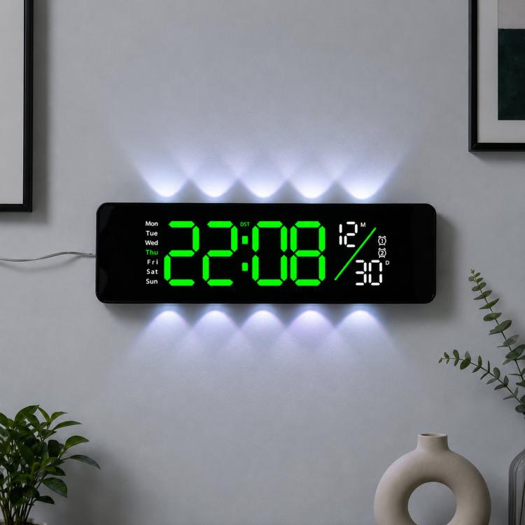 Curved Digital LED Wall Clock With RGB Ambient Backlight / Dual Alarms / Countdown Timer