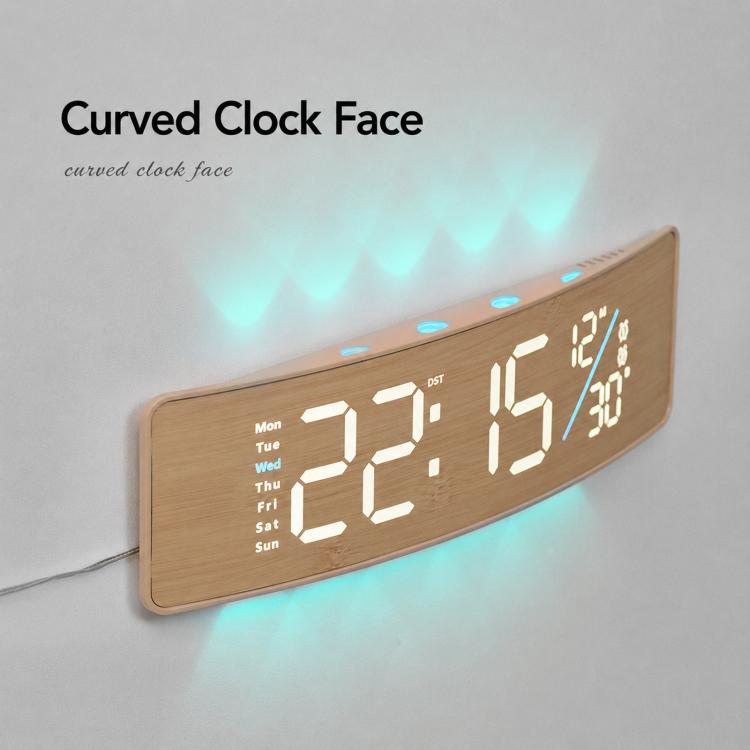 Curved Digital LED Wall Clock With RGB Ambient Backlight / Dual Alarms / Countdown Timer