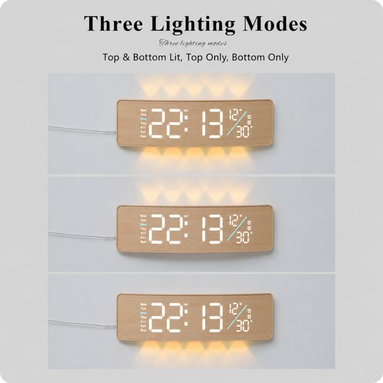 Curved Digital LED Wall Clock With RGB Ambient Backlight / Dual Alarms / Countdown Timer