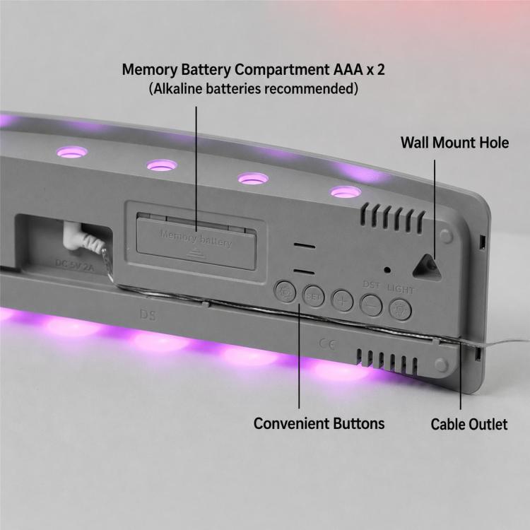 Curved Digital LED Wall Clock With RGB Ambient Backlight / Dual Alarms / Countdown Timer