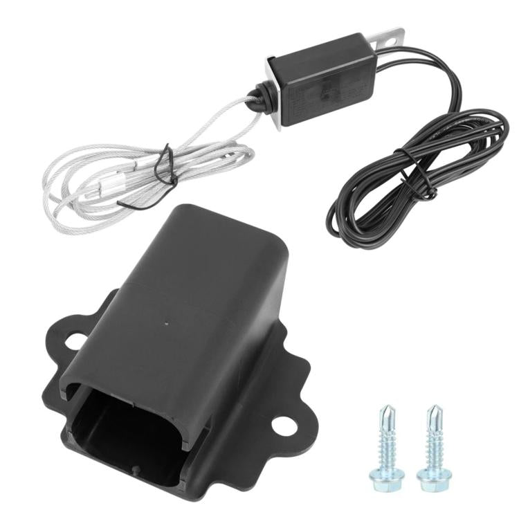 Black emergency brake switch with mounting bracket, cords, and included screws