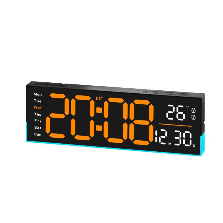 12.6 Inch LED Desk Clock Large Digital Wall Clock With RGB Ambient Light Temp / Date / Week / DST / Timer