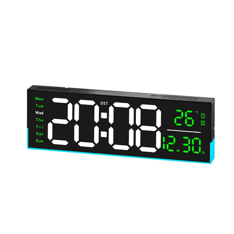 12.6 Inch LED Desk Clock Large Digital Wall Clock With RGB Ambient Light Temp / Date / Week / DST / Timer