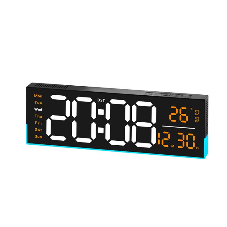 12.6 Inch LED Desk Clock Large Digital Wall Clock With RGB Ambient Light Temp / Date / Week / DST / Timer