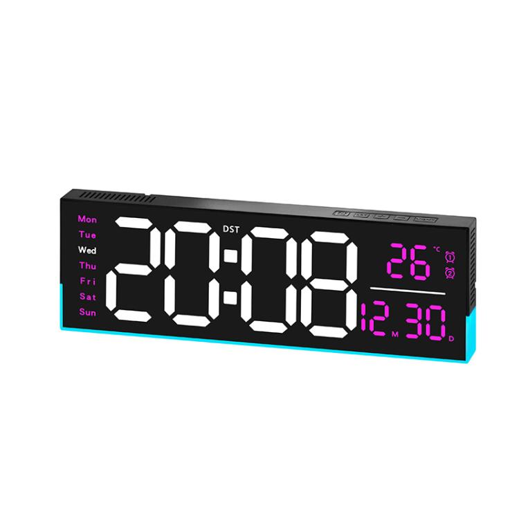 12.6 Inch LED Desk Clock Large Digital Wall Clock With RGB Ambient Light Temp / Date / Week / DST / Timer