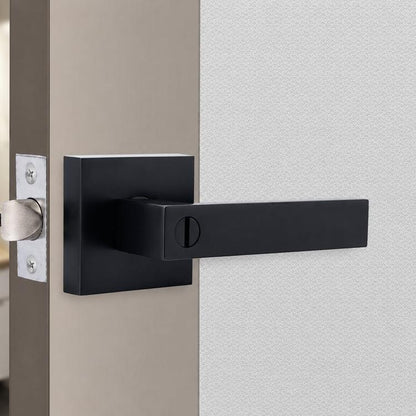 Black square door lever lock with keyed cylinder for interior doors