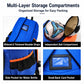 Blue sports backpack with ball compartment, side water pocket, and small back card pocket