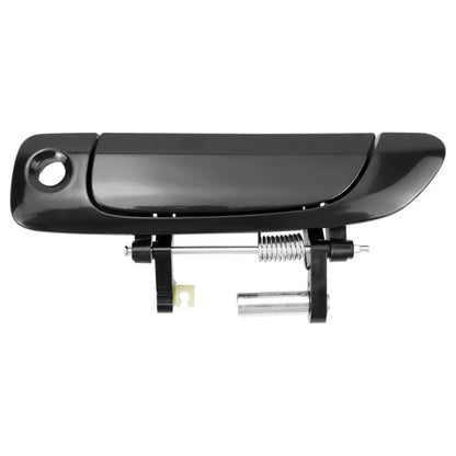 Black exterior door handle with mounting spring and metal actuator parts