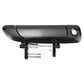 Black exterior door handle with round keyhole-style opening and spring linkage
