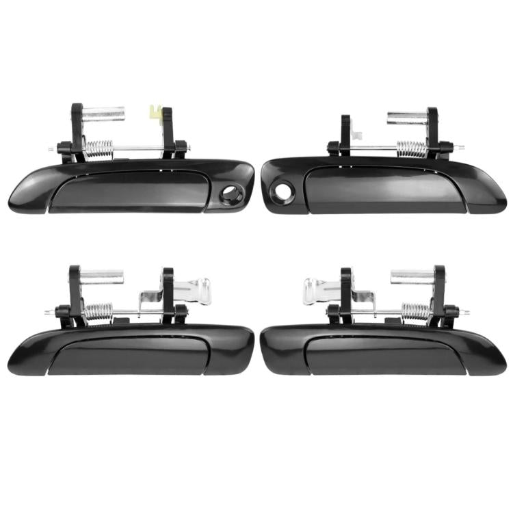 Set of four black exterior door handles with mounting springs and brackets