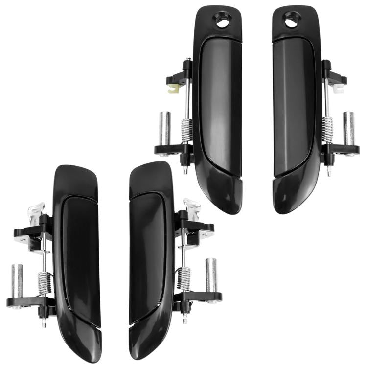 Black exterior door handle set with four handles and attached mounting hardware