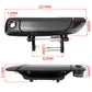 Black exterior door handle with circular keyhole-style opening and mounting hardware