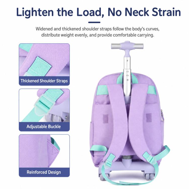 Kids Rolling Backpack 3 Piece Set Quilted Heart Wheeled School Bag with Lunch Box & Pencil Case for Girls